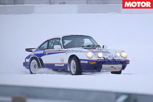 Porsche 911 drifting in snow