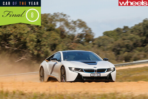 BMW-i 8--front -driving -on -dirt -road