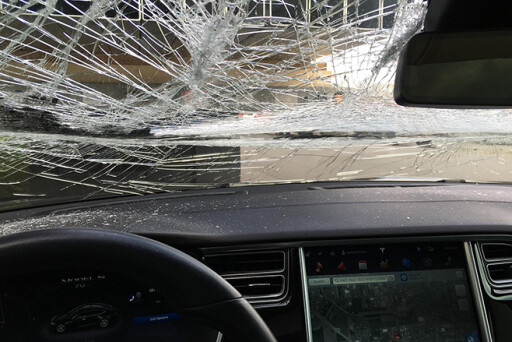 Tesla windscreen smashed