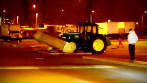 Driverless tractor goes wild in parking lot