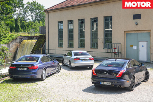 Alpina B7vs Audi S8 Plus vs Jaguar XJR rear