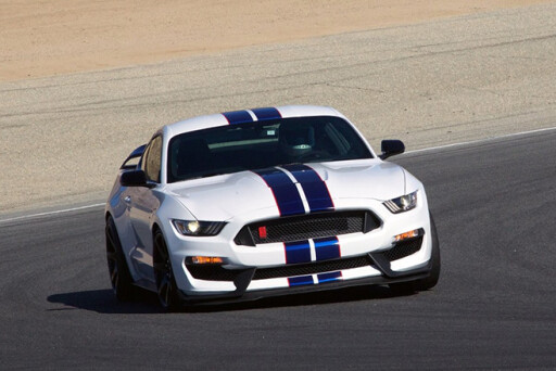 Shelby Mustang driving on track
