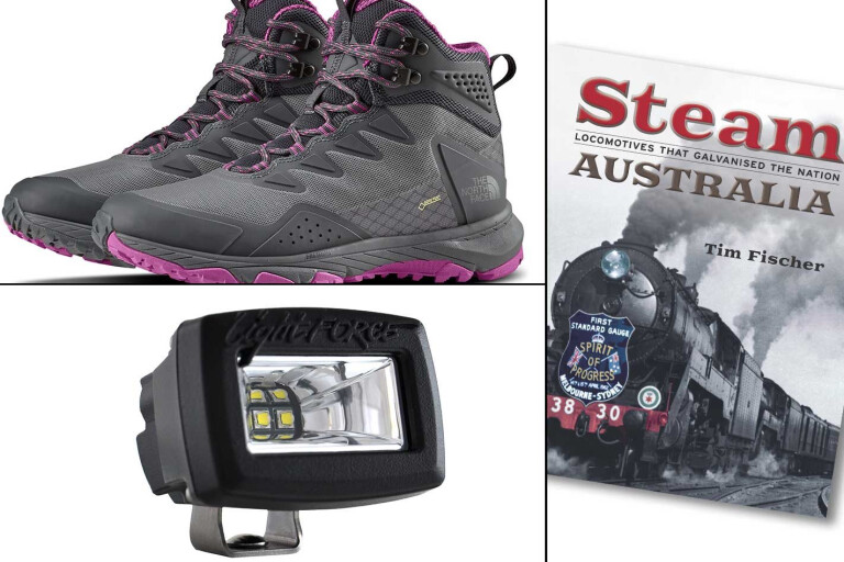 New 4x4 Gear The North Face hiking shoe Lightforce flood lights Steam Australia book gear