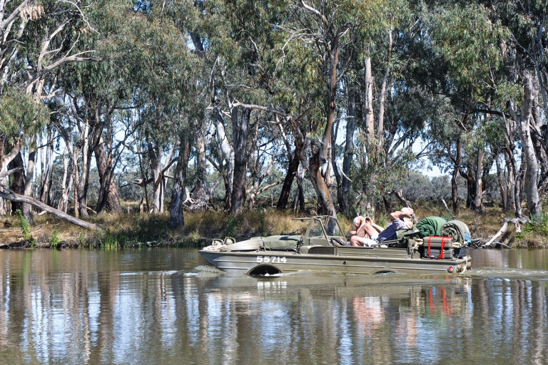 Amphibious Ford Jeeps on the Murray River