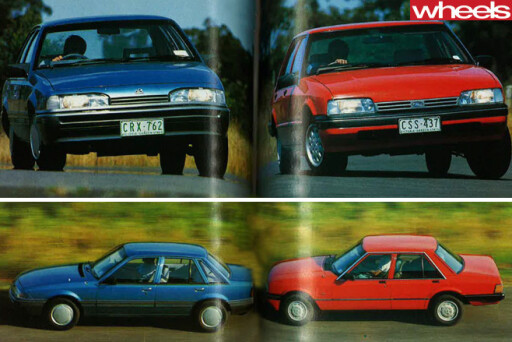 1986-Ford -Falcon -vs -Holden -Commodore -driving