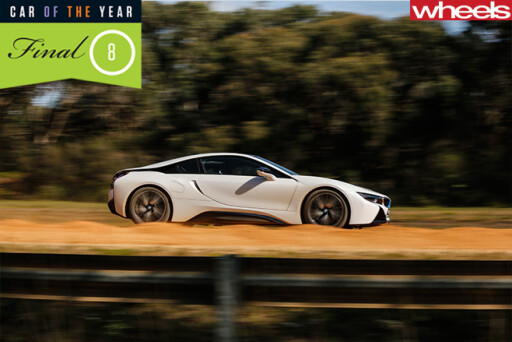 BMW-i 8--side -driving -on -dirt -road