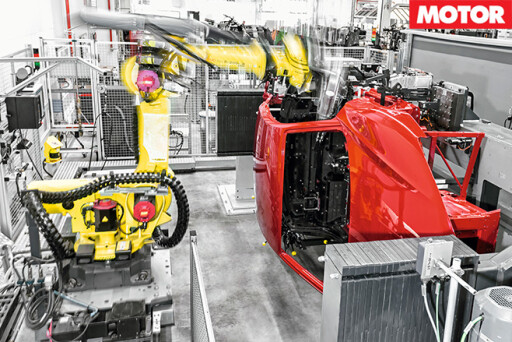 Robots assist the building of the Audi R8 cars