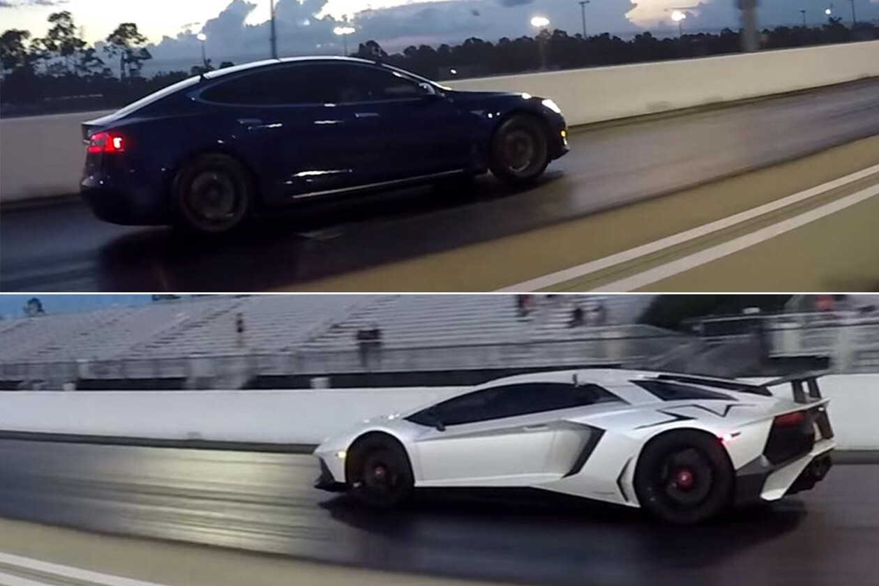 VIDEO: Tesla Model S P100D vs Lamborghini Aventador SV drag race