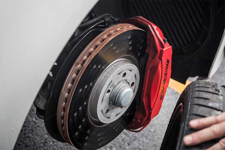 The four-piston brakes hold up well to racetrack use.