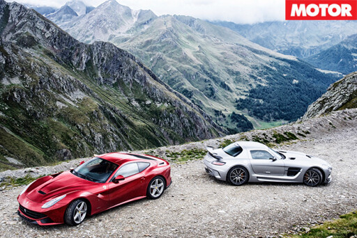 Ferrari -F12-Berlinetta -vs -Mercedes -Benz -SLS-AMG-Black -Series -mountain