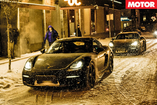 Porsches in the snow