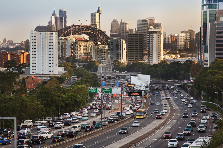 Sydney traffic jam on freeway