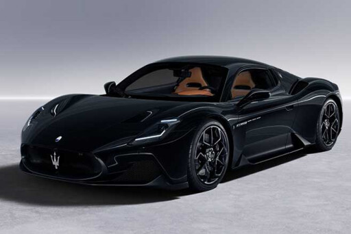 2021 Maserati MC20 supercar in black over tan.
