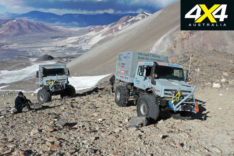 Two Unimog U 5023 vehicles break the world altitude record.