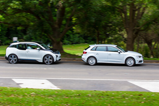 BMW-i 3-vs -Audi -A3-e -tron -driving -side