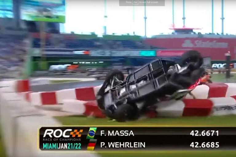 Pascal Wehrlein flips his car, Slingshot, at Race of Champions