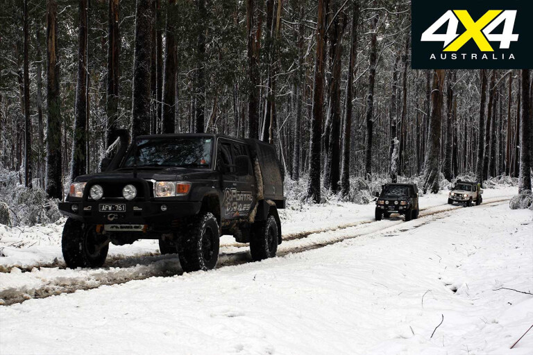 Portal-axled Land Cruiser in the snow