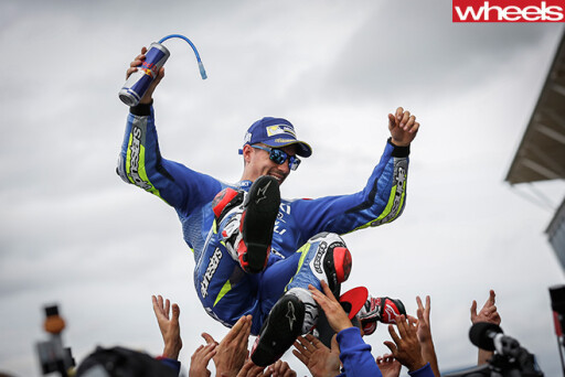 Vinales -crowd -surfing -after -winning -Moto GP-race