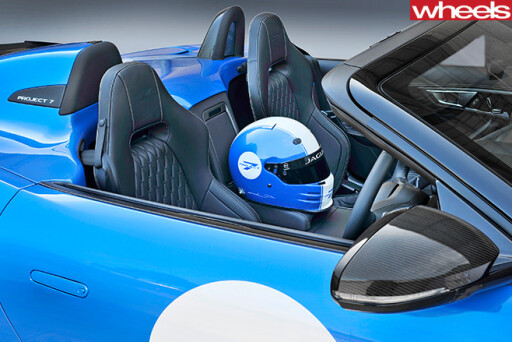 Jaguar -F-Type -Project -7-front -side -blue -white -race -helmet