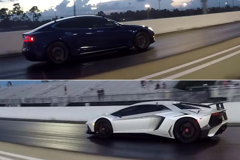 Tesla Model S P100D vs Lamborghini Aventador SV drag race